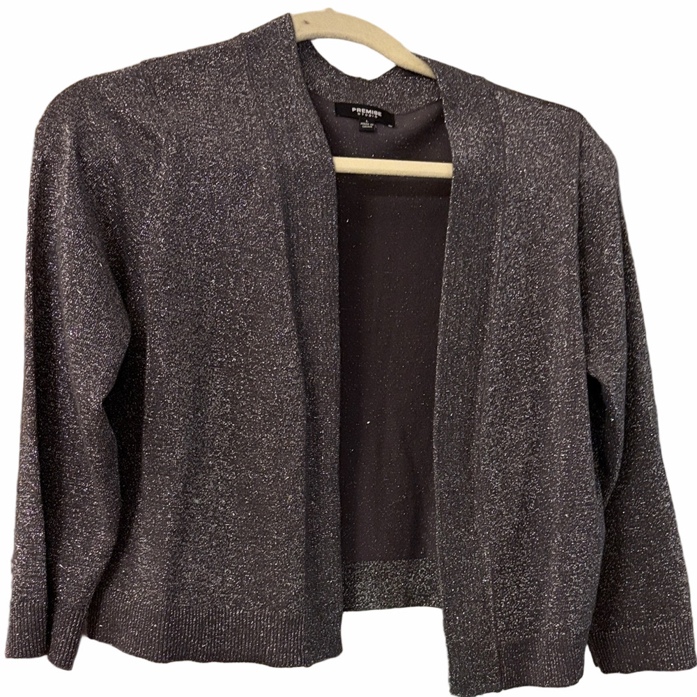 Premise studio black shrug with silver metallic threading L - Picture 2 of 3